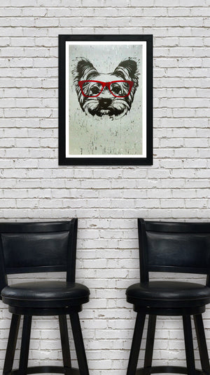 Limited Edition Yorkshire Terrier with Red Glasses Art Print / Poster - 13x19"